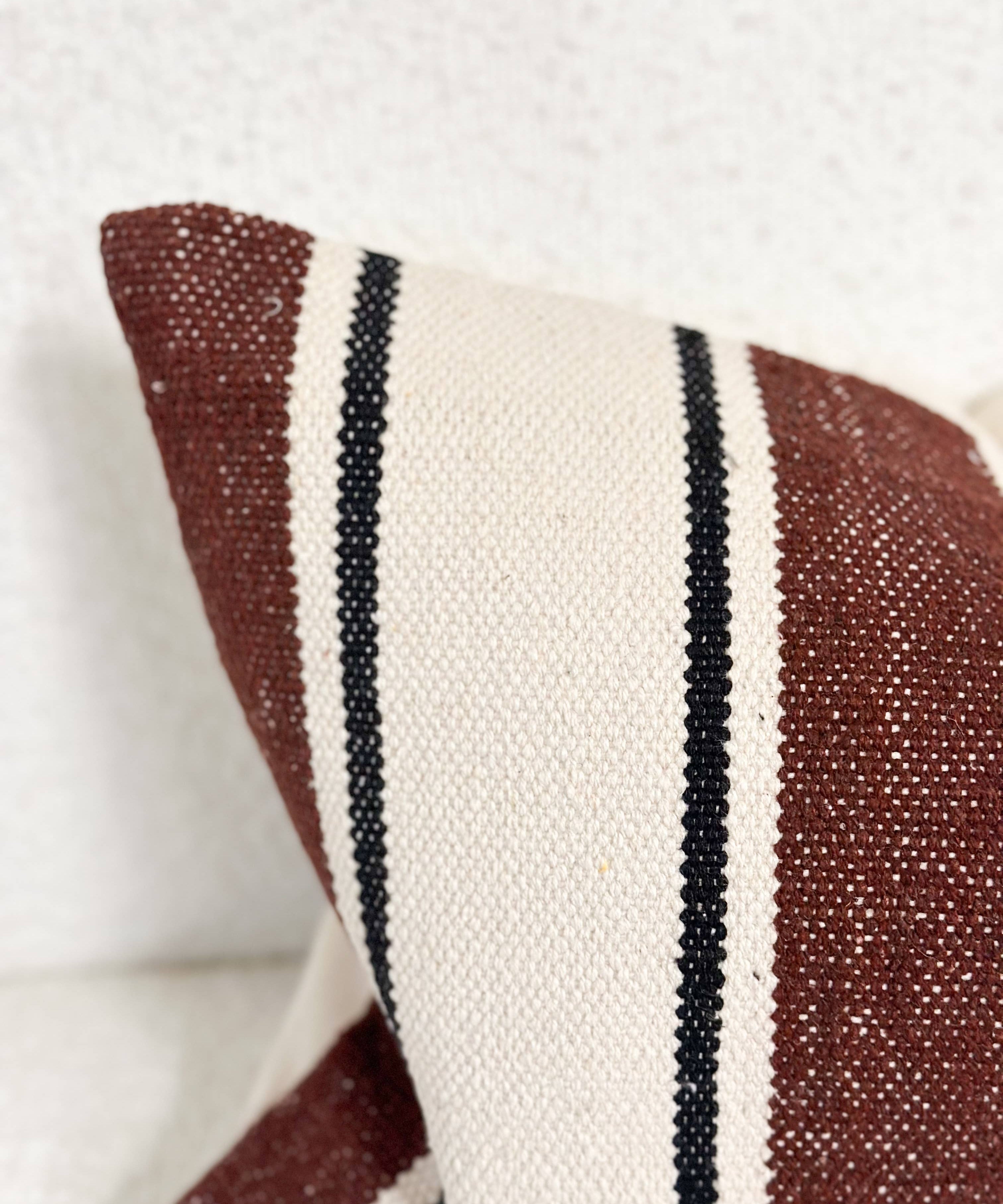 Plum & Cream Stripe Cotton Cushion 50x30