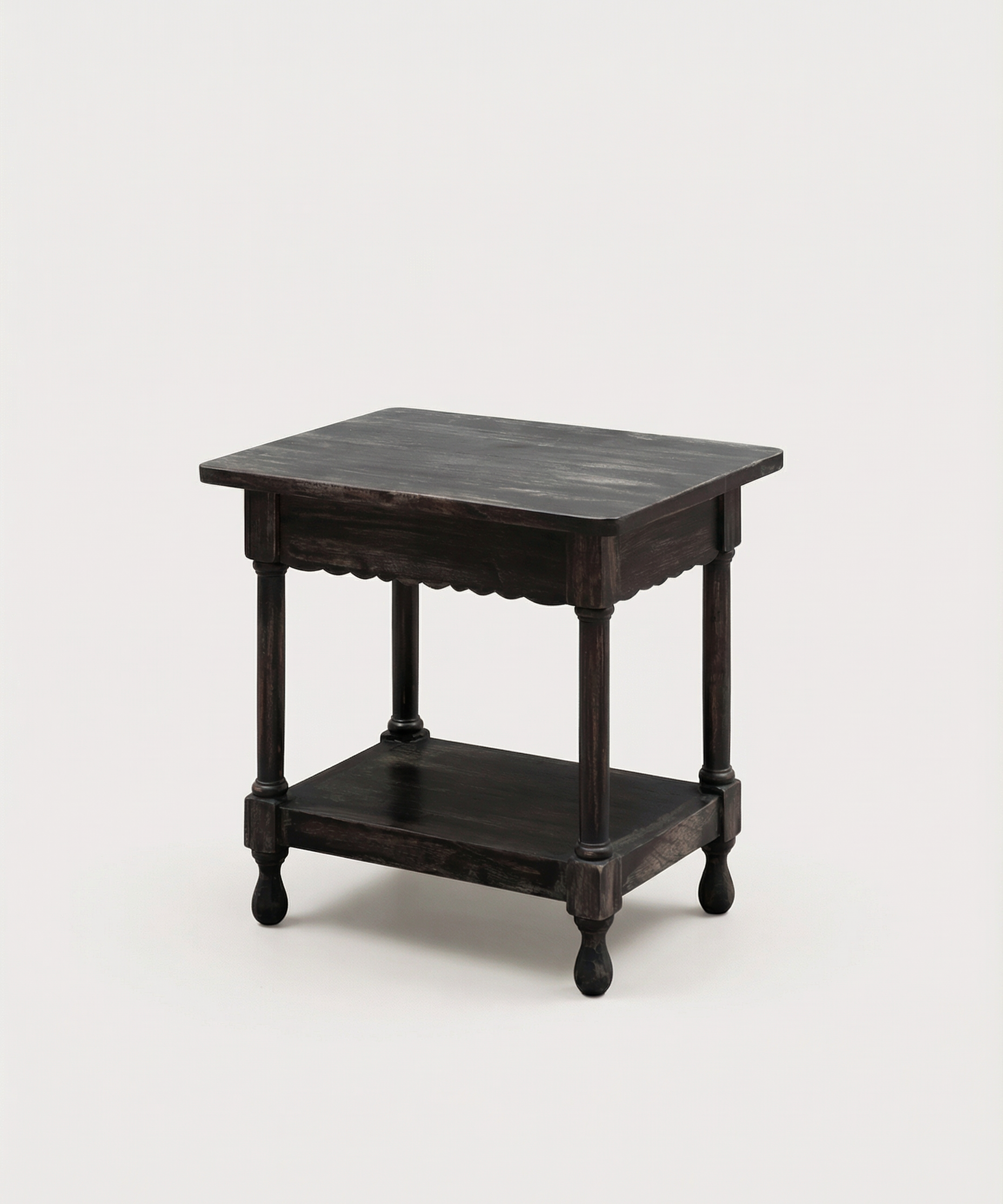 Dark wooden side table on a beige background
