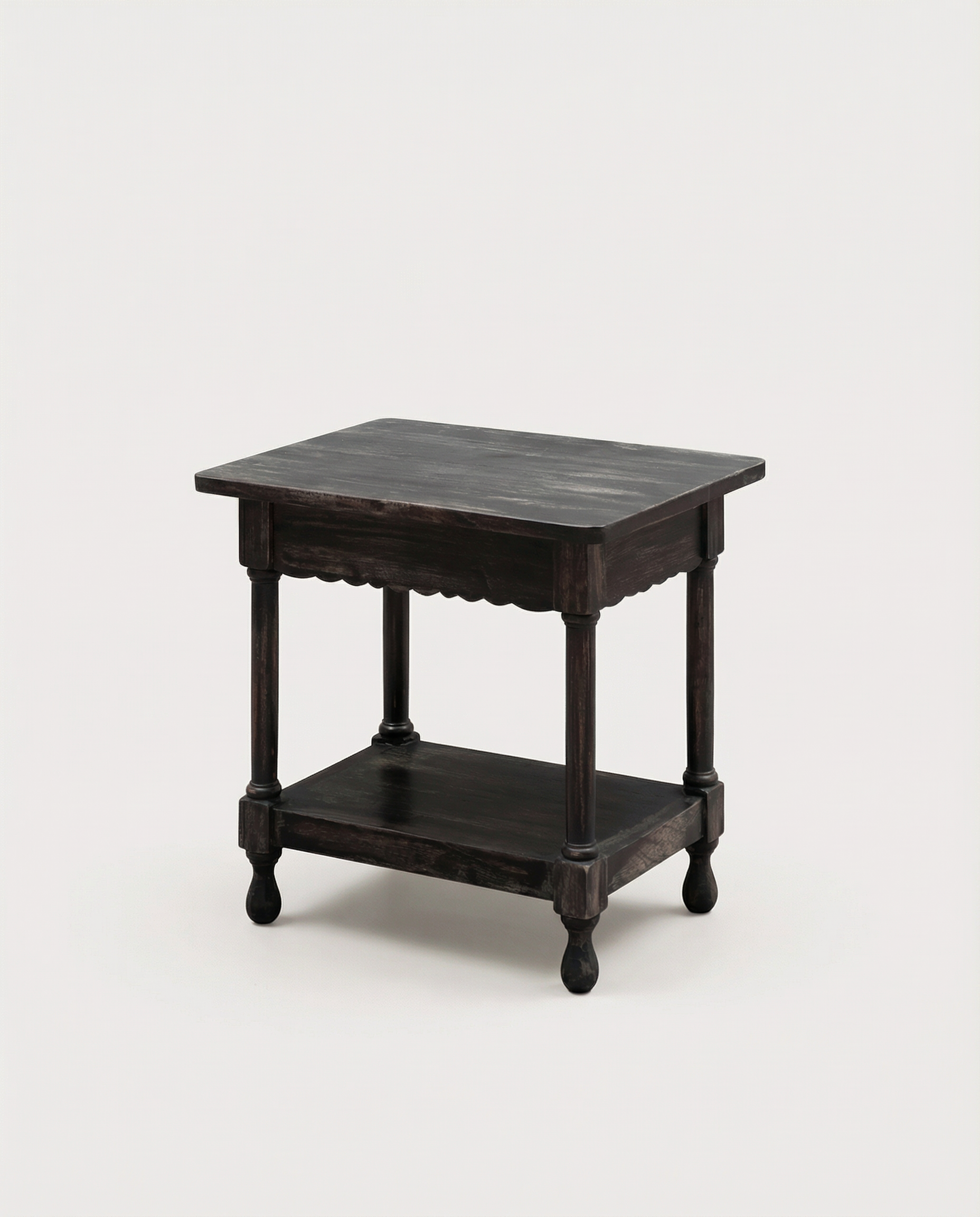 Dark wooden side table on a beige background