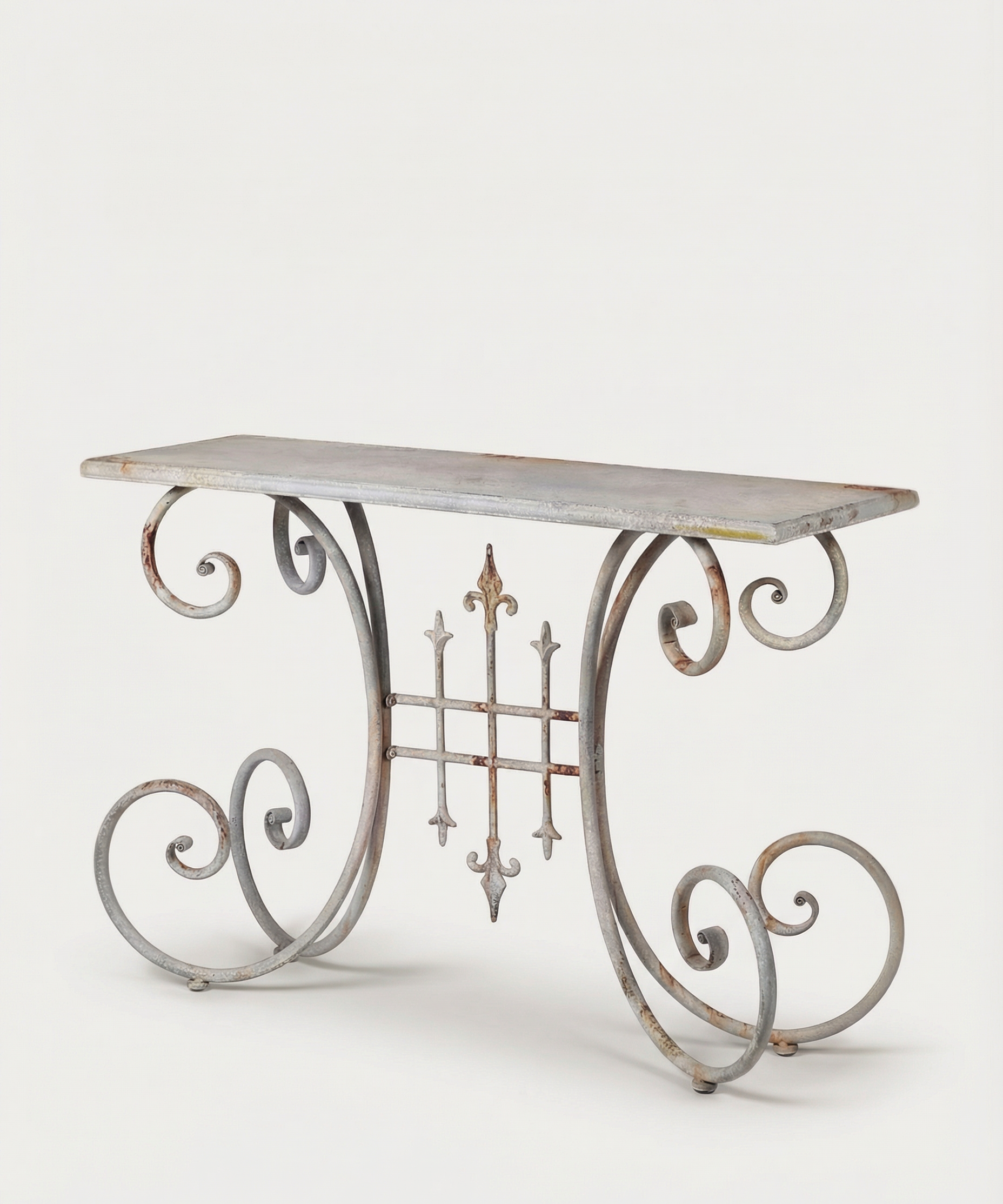 Distressed White Iron Console Table