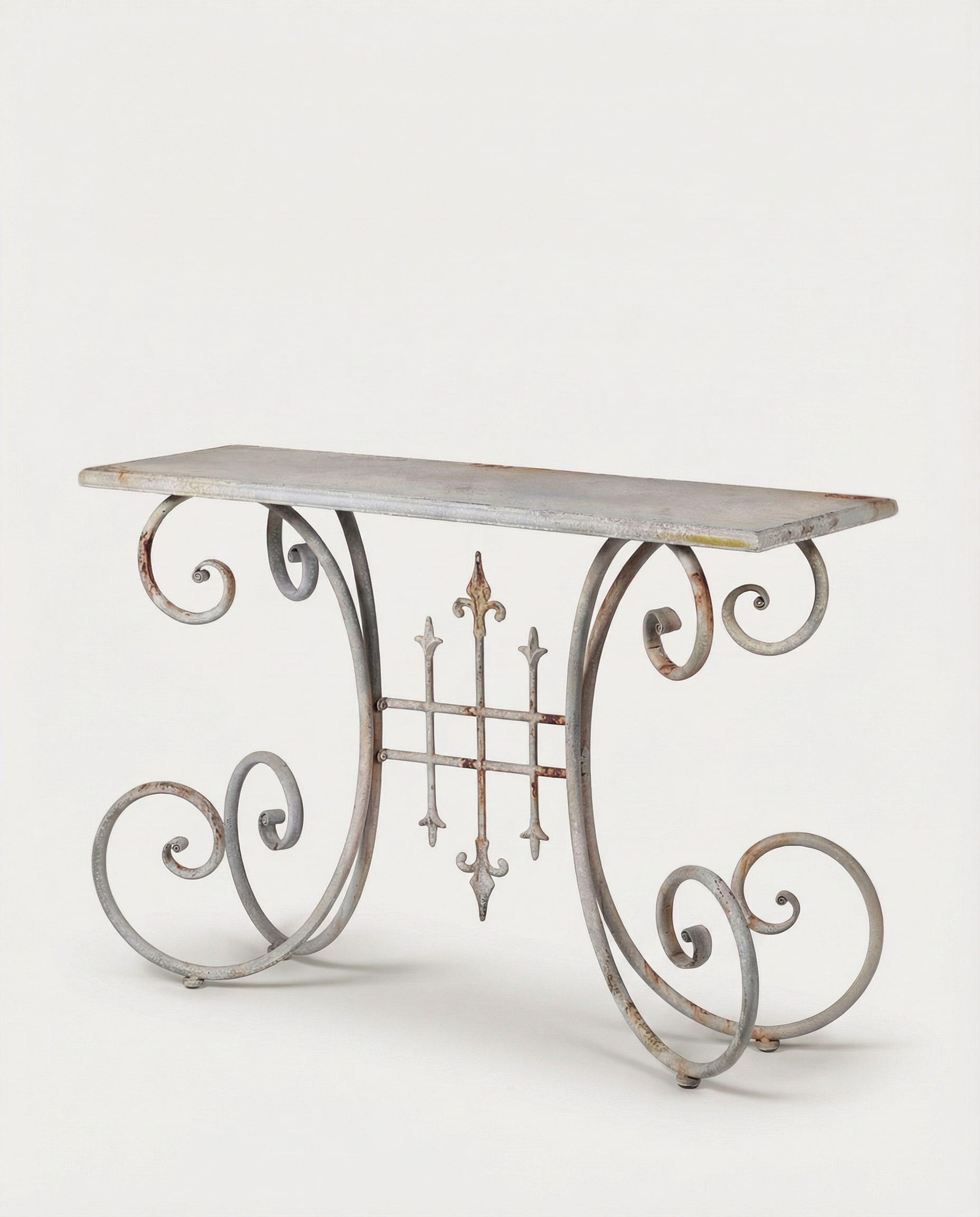 Distressed White Iron Console Table