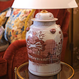 Chinoiserie Ceramic Ginger Jar Lamp base in Rust