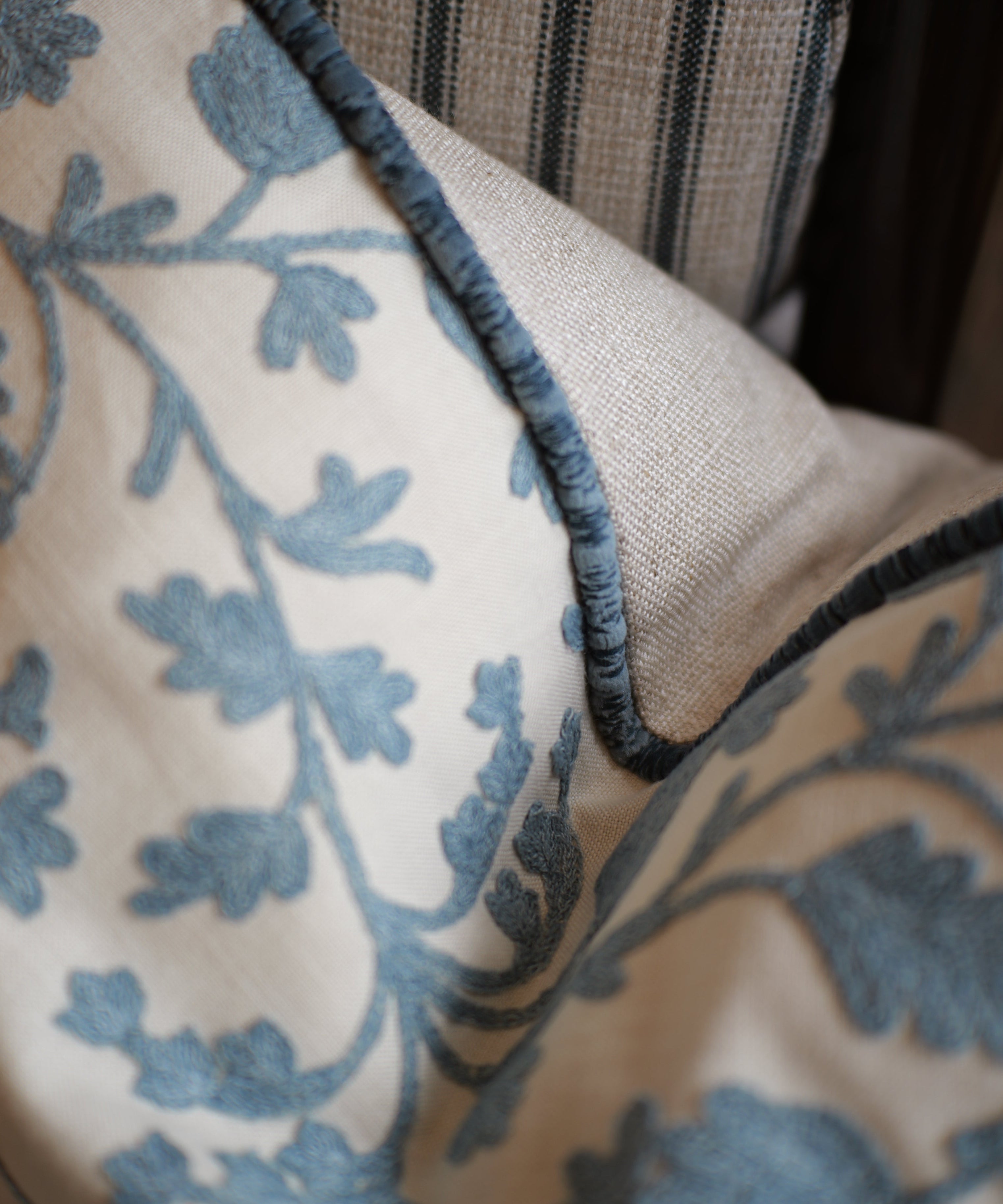 Blue & White Crewel Cushion