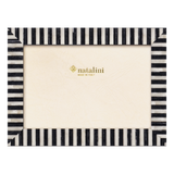 Black and white striped photo frame with 'natalini' branding on a white background