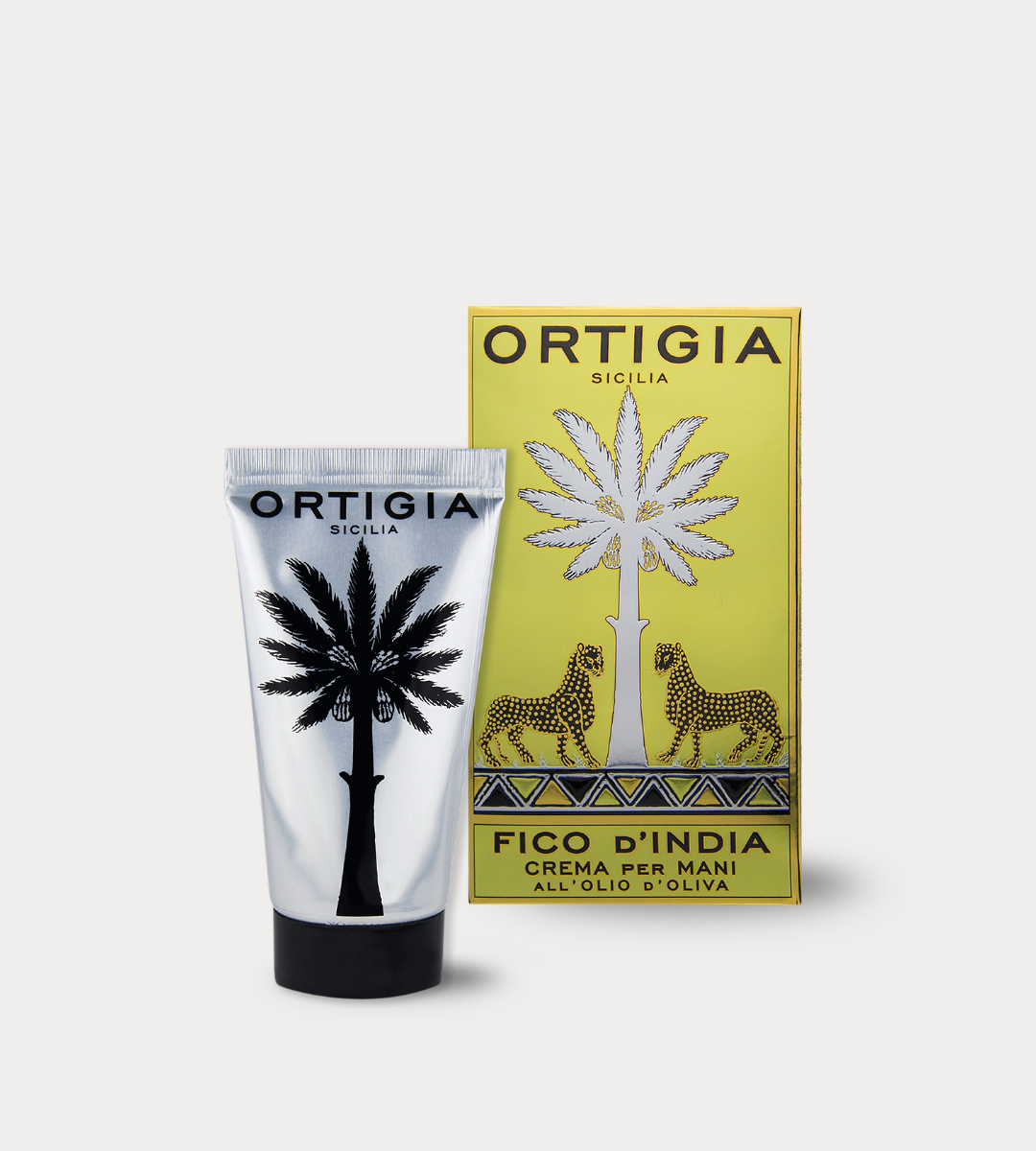 Ortigia Sicilia hand cream and packaging on a white background