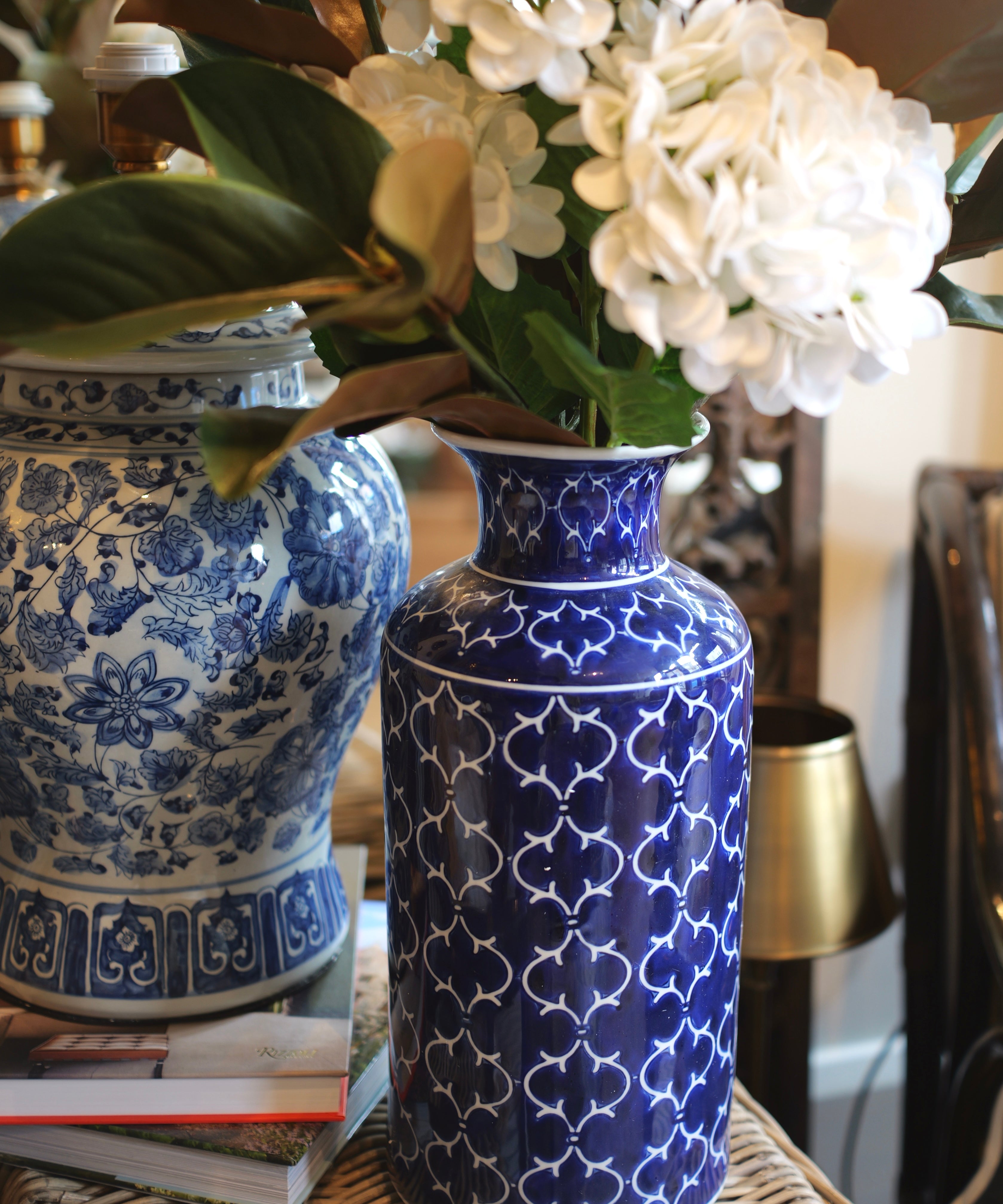 Large Cobalt Trellis Vase Chinoiserie