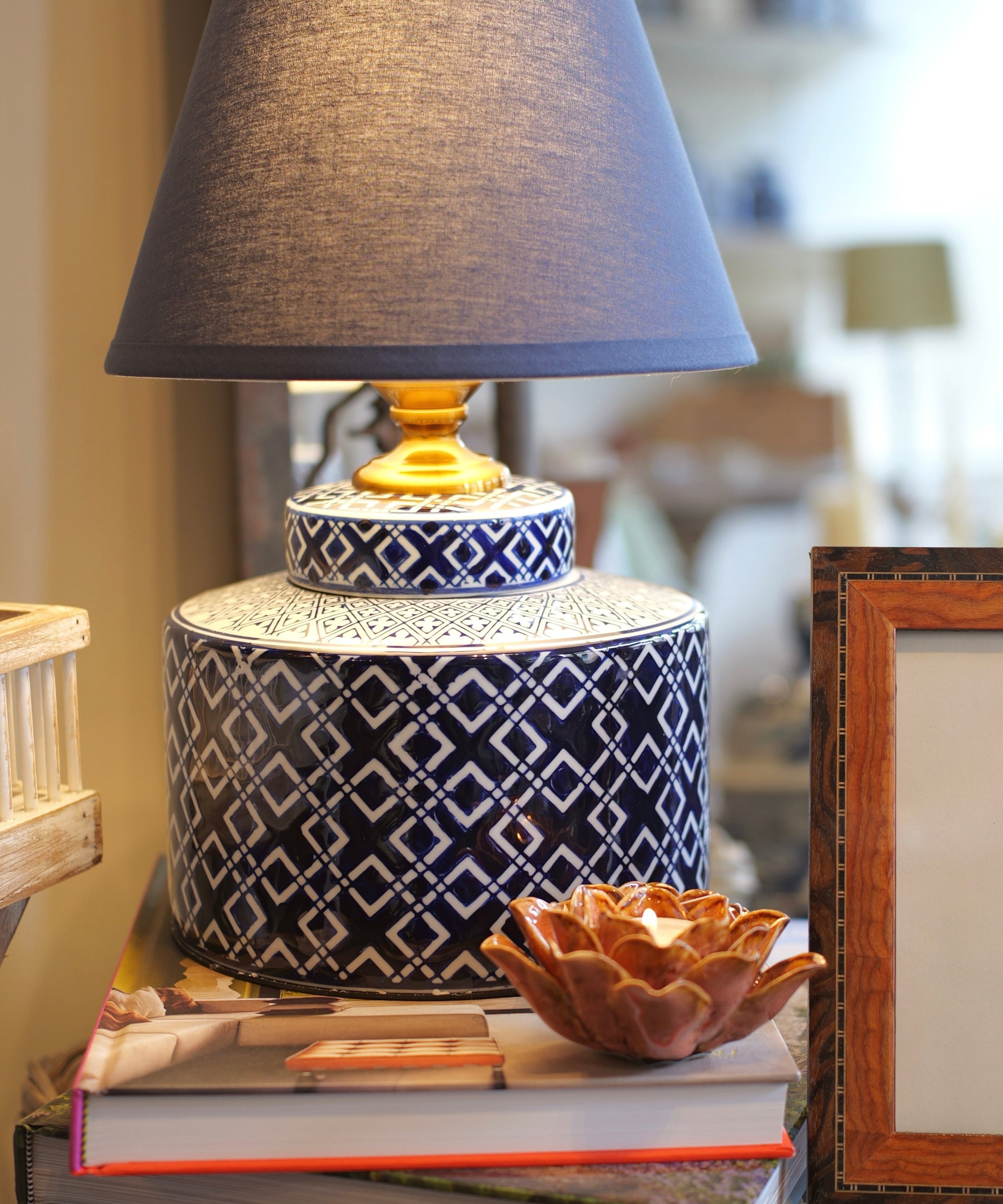 Navy Blue Taped Edge Lamp Shade - 25cm