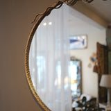 Large Round Gold Hammered Metal Wall Mirror w/ Bow