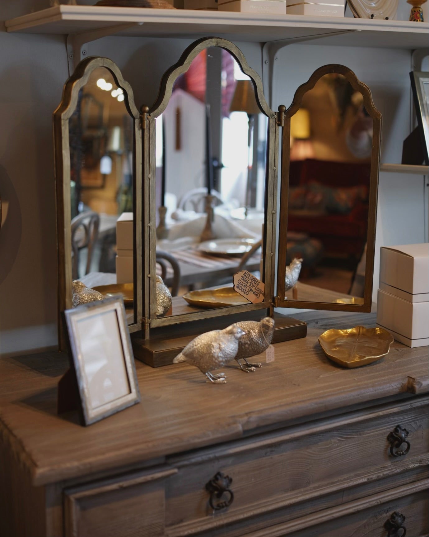 bronze gold table top mirror bi fold 