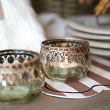 Glass Pumpkin Tea Light Candle Holder in Green