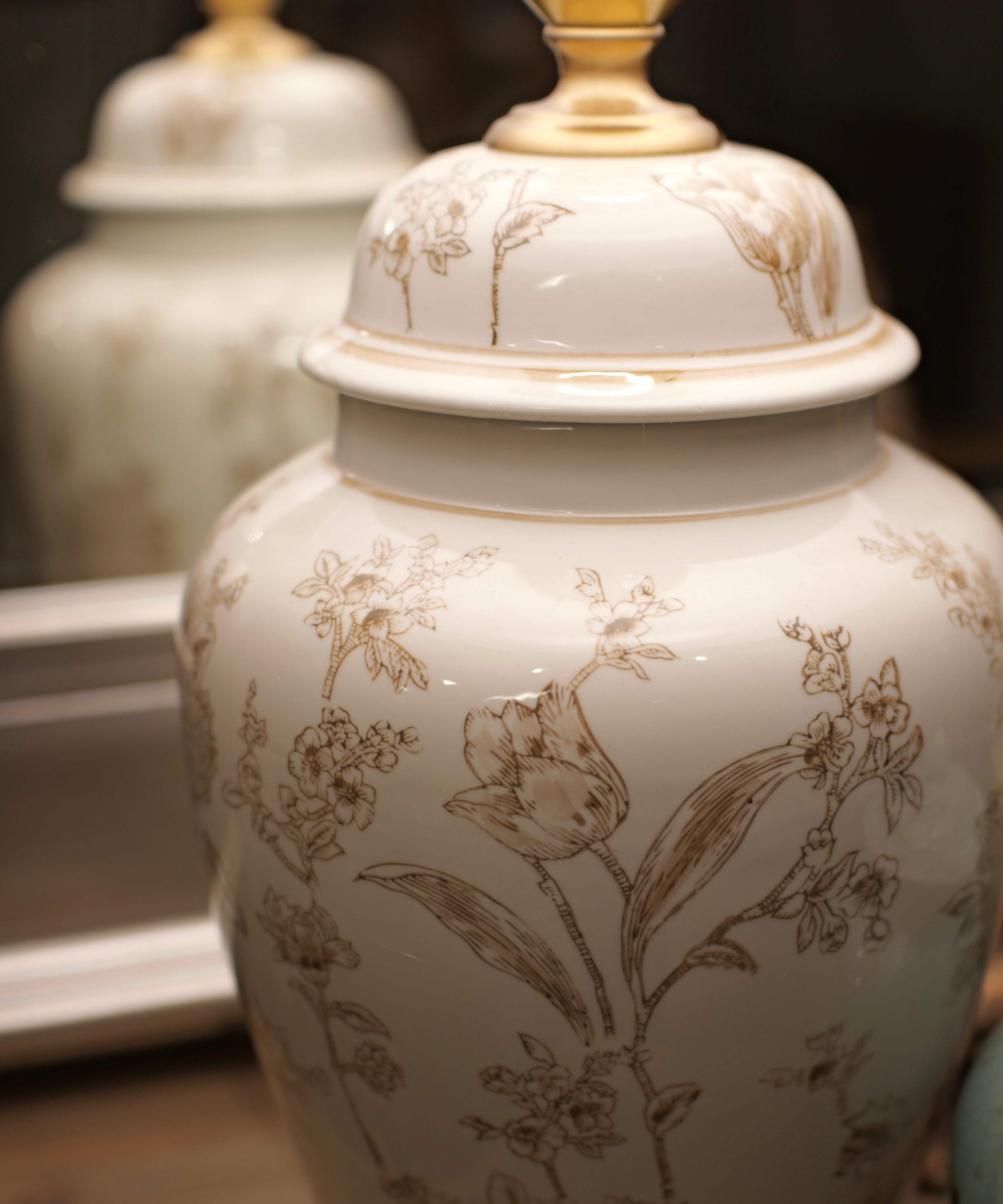 Large Floral Ginger Jar Lamp Base | Neutral
