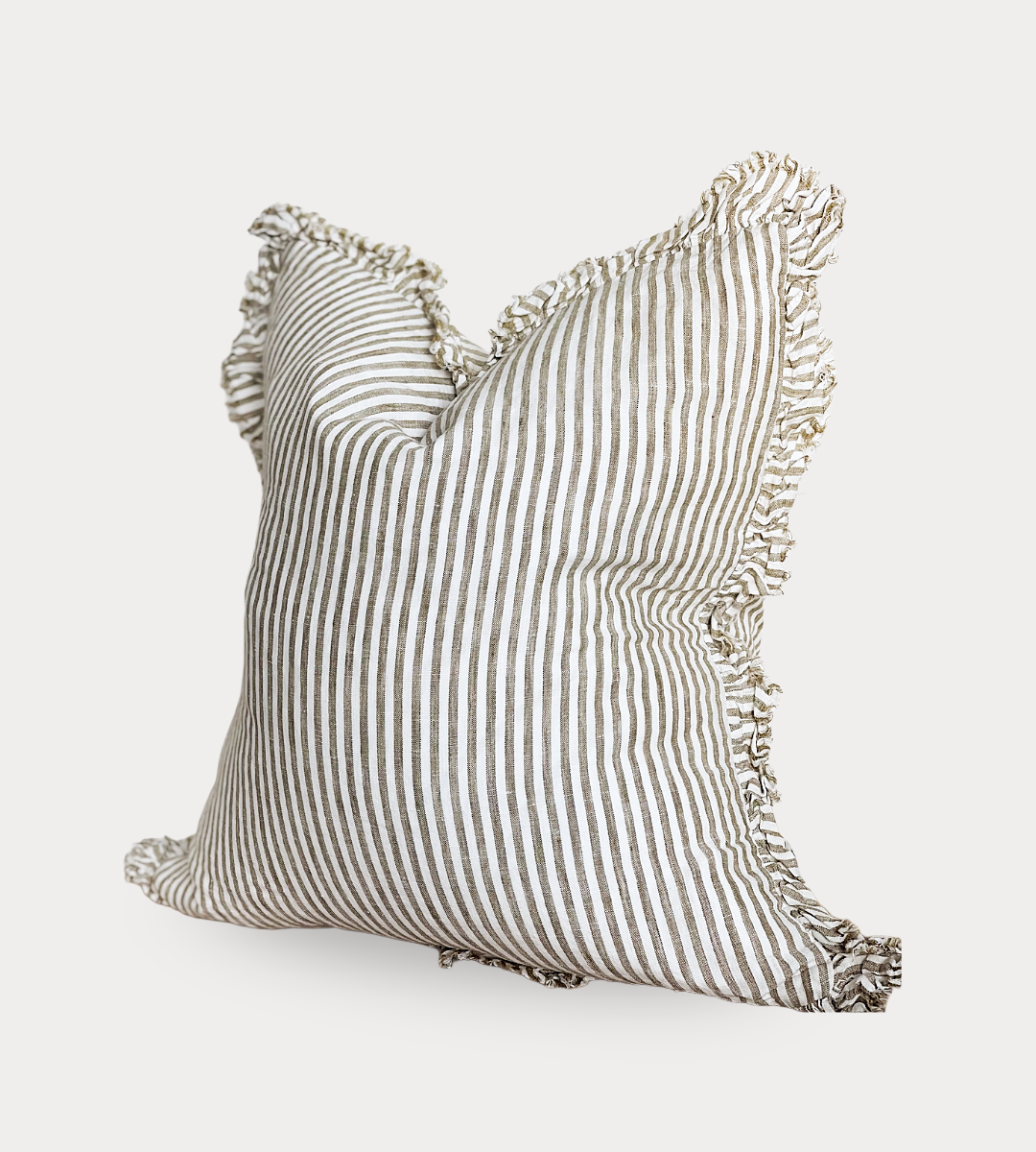 Ruffled Linen Olive Stripe Cushion