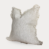 Ruffled Linen Olive Stripe Cushion