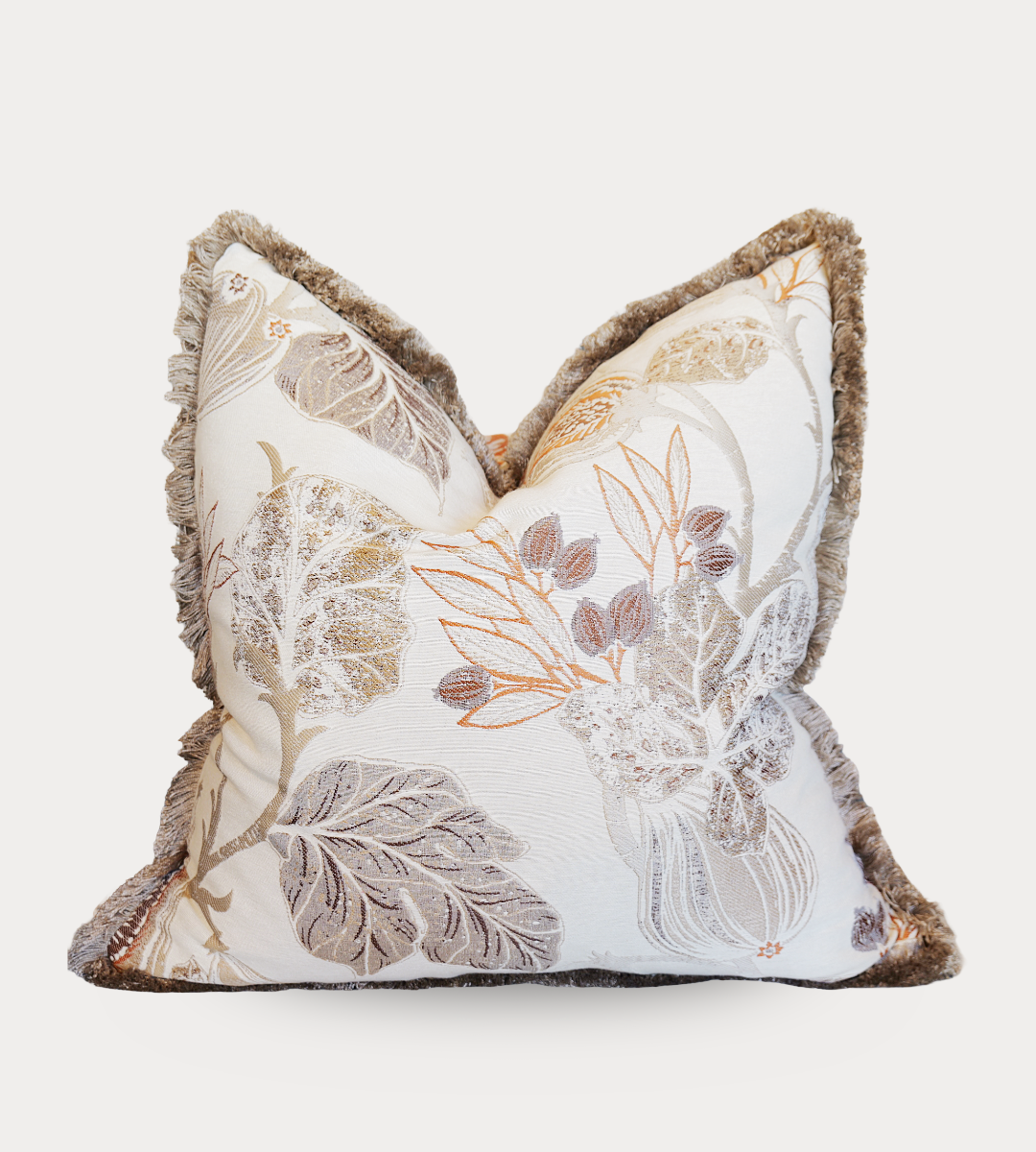 Floral Patterned Beige and Orange Cushion 53x53