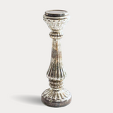 Large Rustic Antiqued Silver Glass Candle Holder