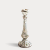 Medium Antiqued Silver Glass Dinner Candle Holder