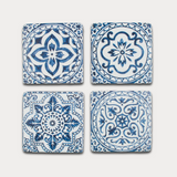 Mediterranean Inspired Blue & White Coasters Set of 4