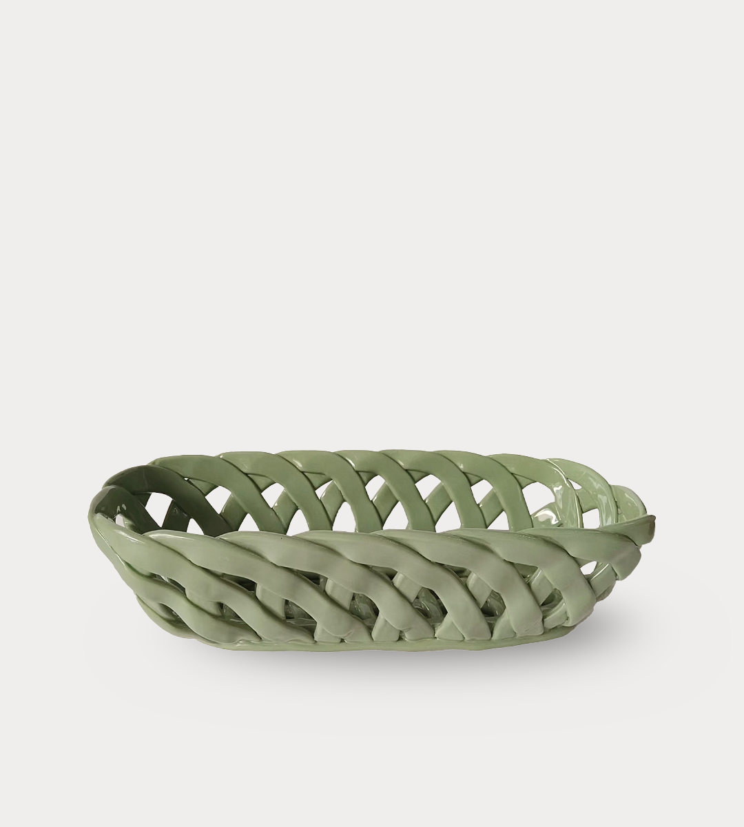 Sage Green Ceramic Basket Hand Finished