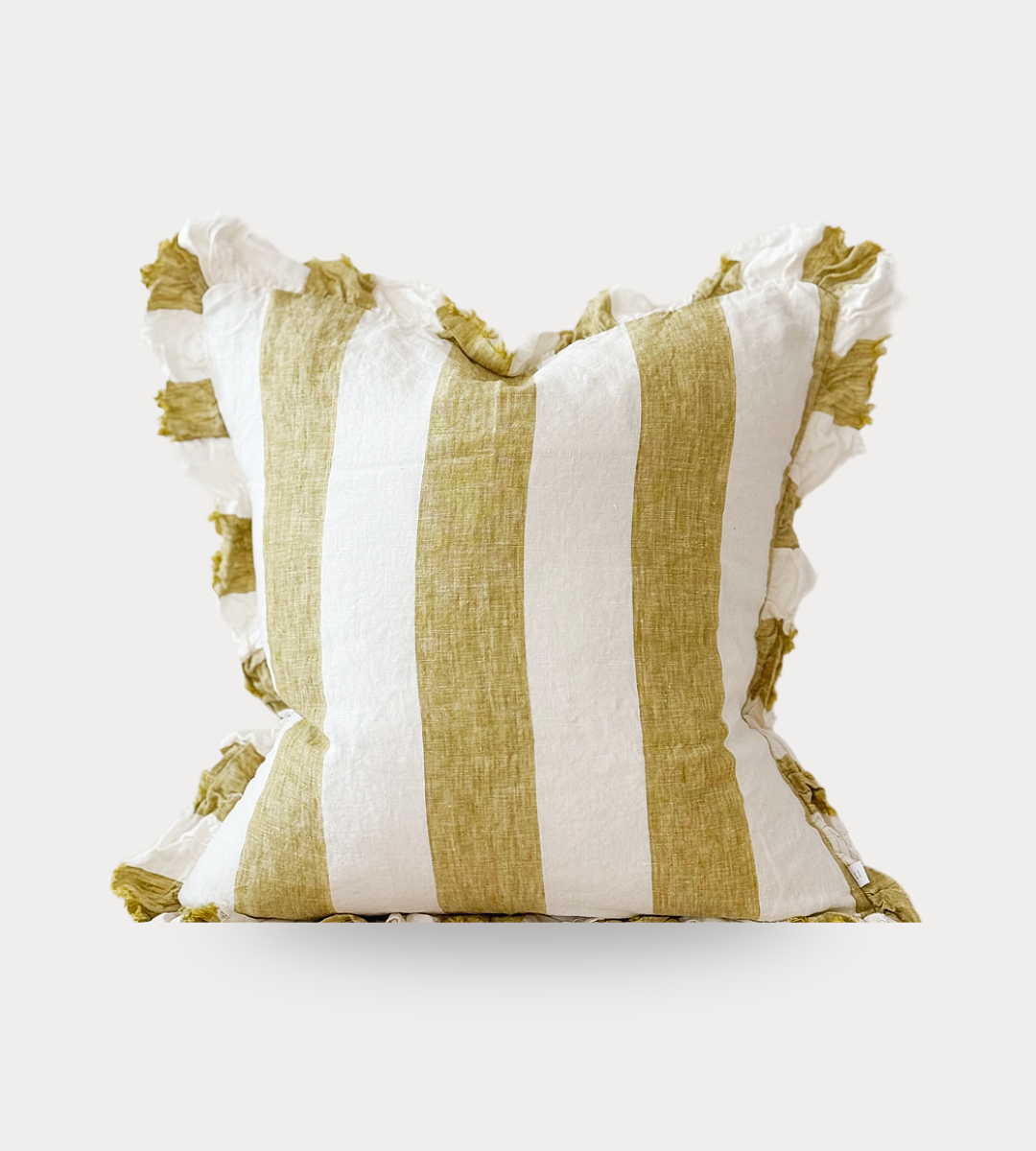 Olive Striped Linen Cushion
