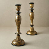 Wooden Candle Stick Holder 12" | Black and Gold Leaf