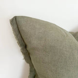 Khaki Green Linen Cushion with Frayed Edge 45x45cm